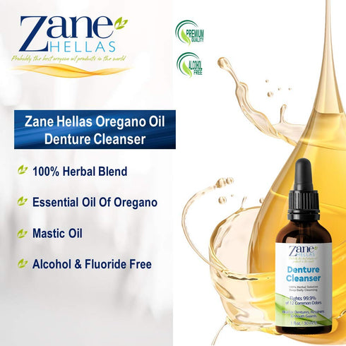 Zane Hellas Denture Cleaner. Oregano Oil Power. Ideal for Dentures, Retainers, Braces, Mouth Guards. Helps Remove Plaque, Tartar, Stains and Bad O...