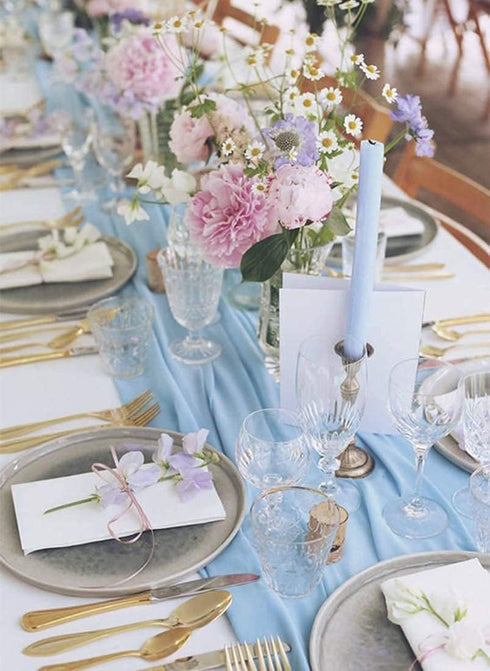 Blue Chiffon Table Runner 10Ft Long 27x120 Inches Romantic Wedding Linens Sheer Bridal Party Table Decorations...