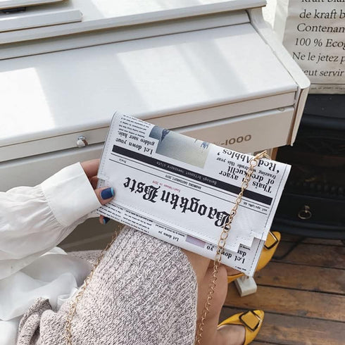 1 PC Women Newspaper Messenger Bag Shoulder Bag Personality Fashion Small Square Bag...