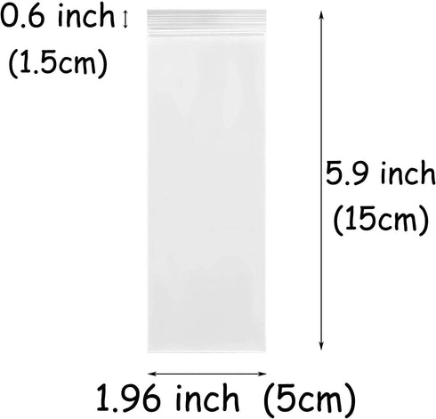 100 Count Clear Resealable Tall Thin Zip Bags, Long Thin Ziplock Bags - 2" x 5.9" (5 x 15 cm)...