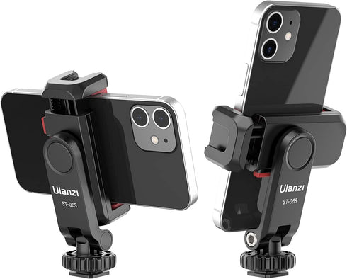 ULANZI Phone Tripod Mount ST-06S, New Universal Smartphone Mount Adapter with 2 Cold Shoe, 360° Rotates Adjustable Cell Phone Clip Clamp Holder, C...