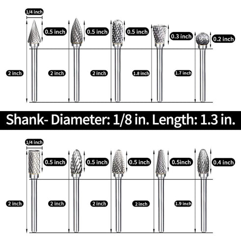 Carving Bits, Tungsten Carbide Burr Set, Double Cut Engraving Bits with 1/8 inch Shank, Rotary Tool Accessories for Woodworking, Drilling Metal, a...