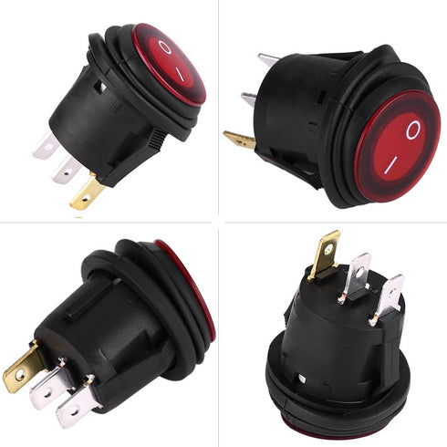 2pcs Rocker Switch,Red LED Light 12V 20A 3Pin Car Auto Boat Round On-Off Rocker Toggle Switch...