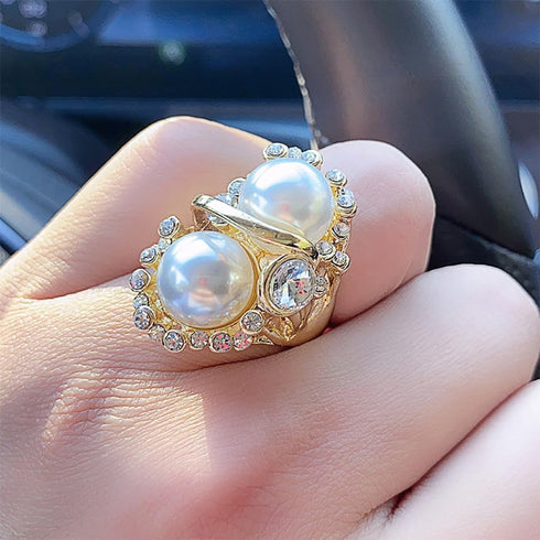 Boho CZ Pearl Statement Ring for Women Girls Golden Cubic Zirconia Imitation Pearls Finger Rings Comfort Fit Dainty Birthday Engagement Wedding An...