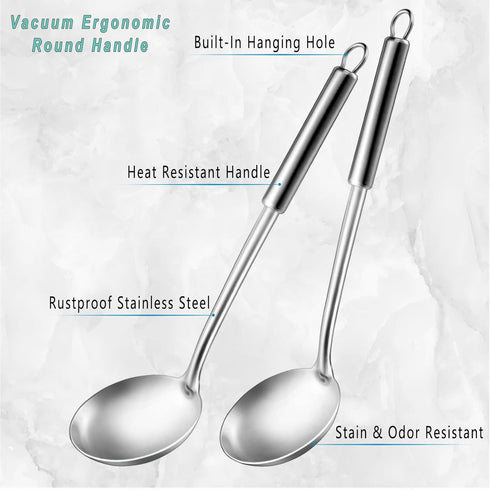 Pleafind 2-Pcs Soup Ladle, 13.6 Inch Cooking Spoon, Ladle Spoon, Stainless Steel Soup Ladle Spoon, Wok Ladle for Stirring, Portioning and Serving ...