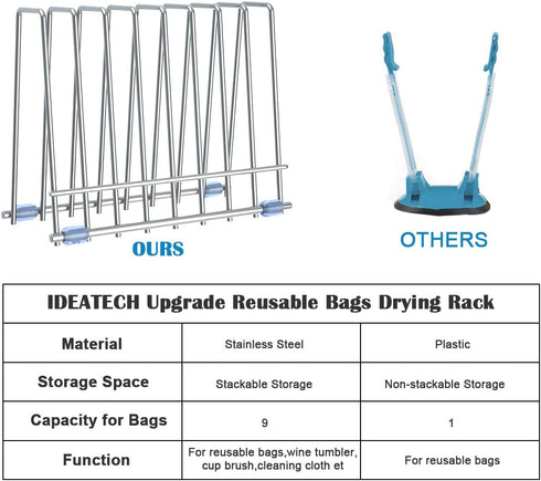IDEATECH Bags Rack, Drying Rack for Bags, Stainless Stand, File Organizer Desktop Storage Book Shelf, Kitchen Storage & Organization (Silver)...