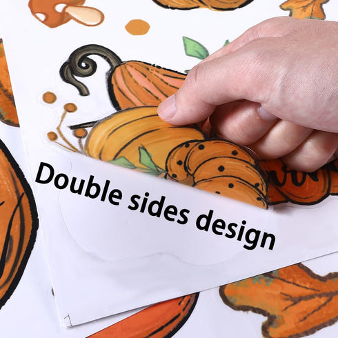 6 Sheets Fall Window Clings Double-Sided Window Stickers with Orange Maple Leaves Pumpkins Blue Truck Thanksgiving Window Decals for Autumn Home H...