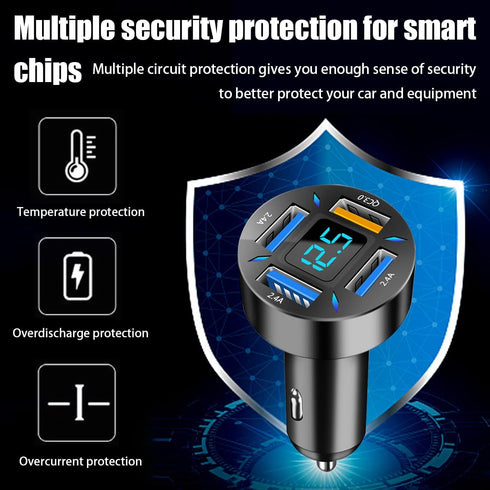 4 Ports USB Car Charger, 66W Super Fast Charging with QC 3.0, PD 20W and USB 2.4A Charger Adapter, Quick Charge with LED Voltmeter, Auto Cigarette...