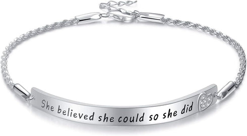 Sterling Silver Engraved Inspirational Adjustable Bracelet Graduation Gift for Her, Women Bracelets...