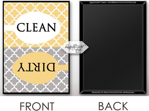 Clean Dirty Dishwasher Magnet Sign - Modern Elegant Moroccan Trellis Pattern - Yellow Gold Grey - 2.5 x 3.5 - Housewarming, Gag Gift Idea for Mom ...