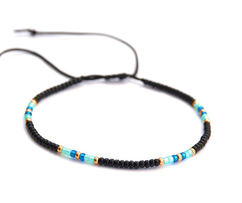 Anklet for Women, Unique Beaded Thin Anklet, Black Gold Colorful Boho Hippie Waterproof Beach Foot Jewelry, Native American Style, Handmade by Tri...