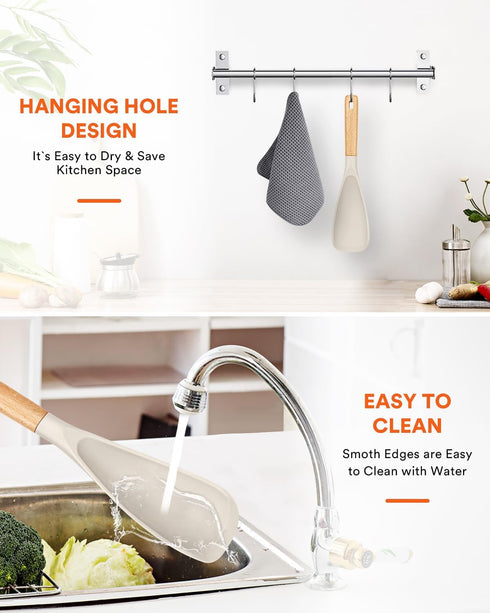 Cooking Spoon for Nonstick Cookwares, Great for Cooking and Serving Durable BPA-Free Matte Silicone, Wood Handle Spoon for Mixing, Scoop, and Scra...