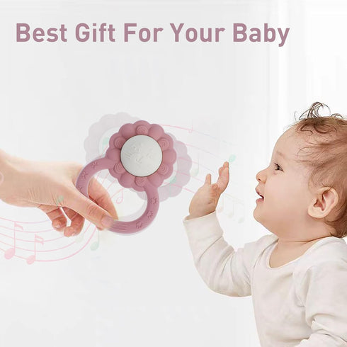 Rattle Teether, Lion Shape Montessori Baby Sensory Teething Toys, Food Grade Silicone BPA Free, Newborn Essentials Must Haves (Shifting Sand Sage)...