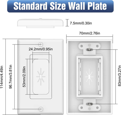 VCELINK Wall Plate Cable Pass Through with Mounting Bracket, Single Gang Flexible Rubber Opening Cable Outlet Cover for Low Voltage Cables, Wall M...