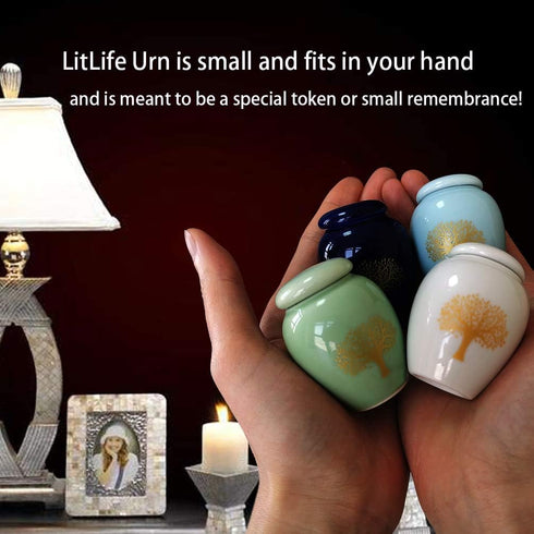 Mini Cremation Urns for Human Ashes Set of 4 - Tree of Life Small Keepsake Urns - Ceramic Adult Dog Cat Ashes Holders Miniature Memorial Funeral U...