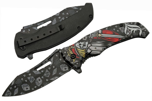 SZCO Supplies 8.5” Jack Of Hearts Skull Liner Lock EDC Folding Knife With Pocket Clip...