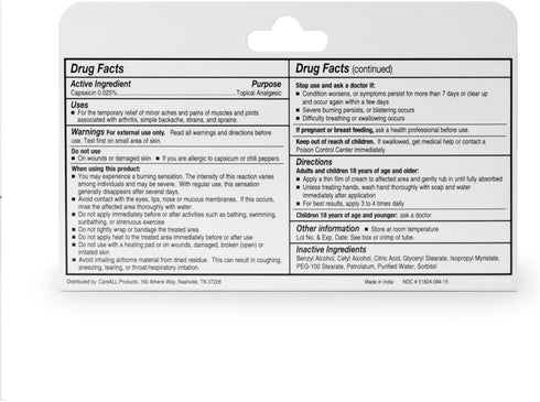 CareAll Capsaicin Arthritis, Muscle, and Joint Cream 1.5 oz. (3 Pack), Relief of Minor Aches and Pains from Backache, Sprains, Strains, Arthritis....