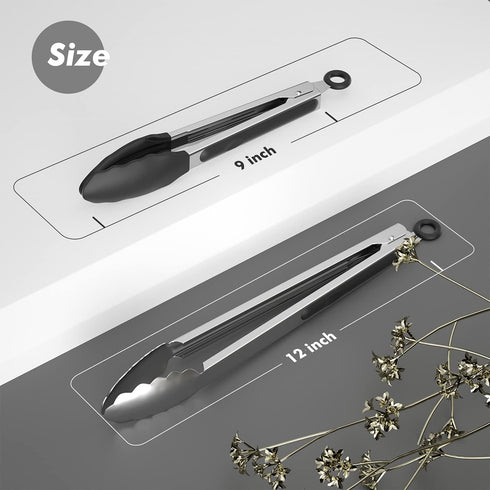 Set of 2 Cooking Tongs,600ºF High Heat-Resistant,Kitchen Utensils,Cooking Utensils for Grill,Salad,BBQ,Frying,Baking,Serving 9/12 inches...