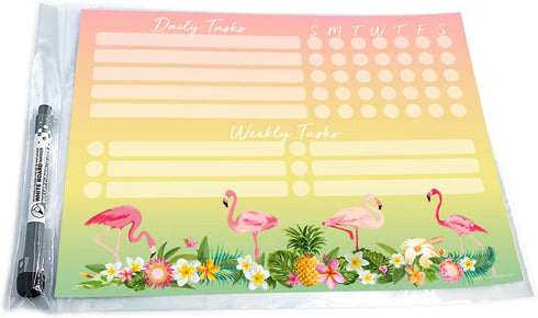 Dry Erase Whiteboard Task Planner | Removable and Restickable Adhesive Decal | Fine-Tip Magnetic Marker Included (9 x 12 inches, Tropical)...