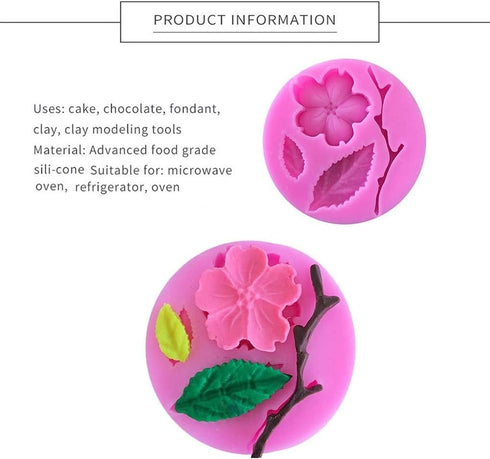 Rolin Roly Fondant Flower Mold Peach Leaves Molds 3D Silicone Mould Mini Cake Moulds for Cakes Decoration Accessories Candy Gumdrop DIY Making Cra...