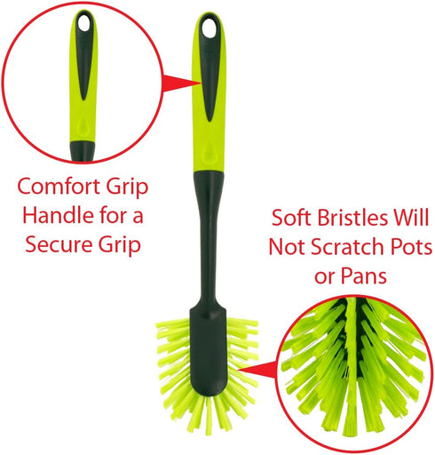 Pine-Sol Long Handle Dish Brush – Soft Bristle Kitchen Scrubber, Safe with Non-Stick Cookware, Oblong...