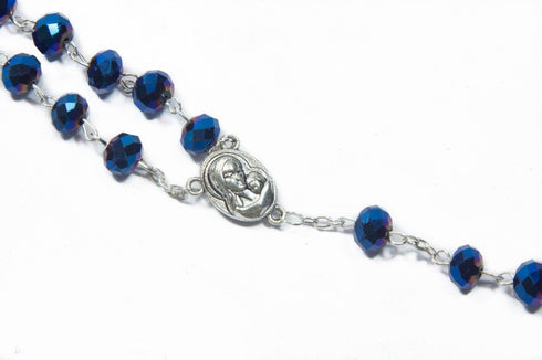 Nazareth Store Deep Blue Crystal Beads Rosary Catholic Necklace Holy Soil Medal Cross Crucifix Velvet Bag...