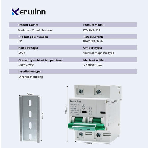 Miniature Circuit Breaker 500V DC circuit breaker 2Pole 100Amp smart circuit breaker DIN Rail Mount for Marine power systems,solar photovoltaic sy...