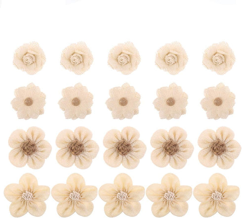 Handmade Natural Rustic Burlap Flowers Assorted Burlap Rose 20PCS for Wedding Decoration and Floral DIY Crafts Making by CCINEE...