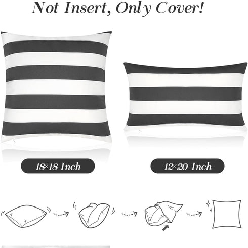 Outdoor Throw Pillow Covers, Square Stripe Waterproof Throw Pillow Cases for Outdoor Patio Porch Farmhouse Garden Balcony Couch, 18"x18"(45x45cm)/...