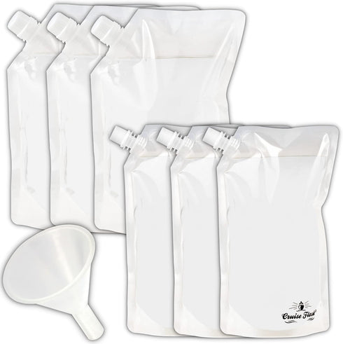Concealable And Reusable Cruise Flask Kit - Sneak Drinks Anywhere - 3 x 32 oz + 3 x 16 oz + 1 funnel...