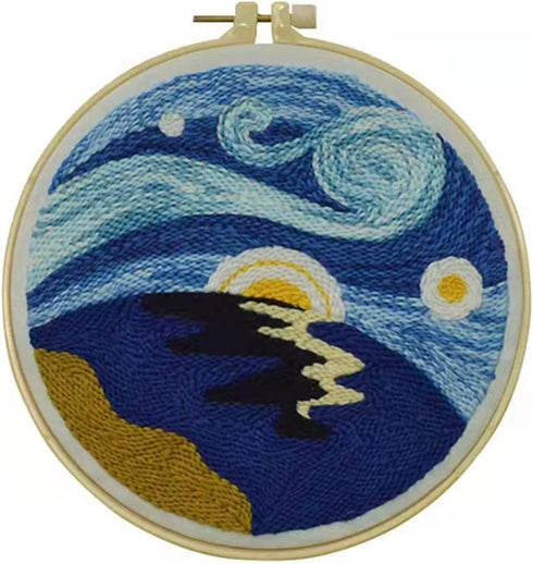 Abillyn Punch Needle Embroidery Starter Kit for Beginner, Punch Needle Fabric with Starry Sky Pattern, Embroidery Hoops and Embroidery Pen (Moonli...
