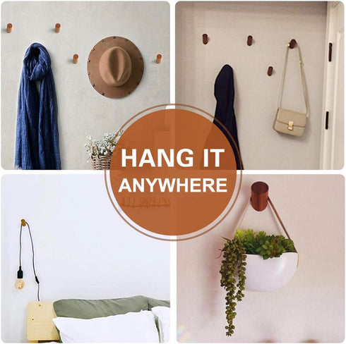 Wood Wall Hooks, 4 Pack Coat Hooks Wall Mounted, Rustic Wooden Heavy Duty Robe Hook Hat Rack, Hooks for Hanging Bathroom Towels Clothes Hanger (Wa...