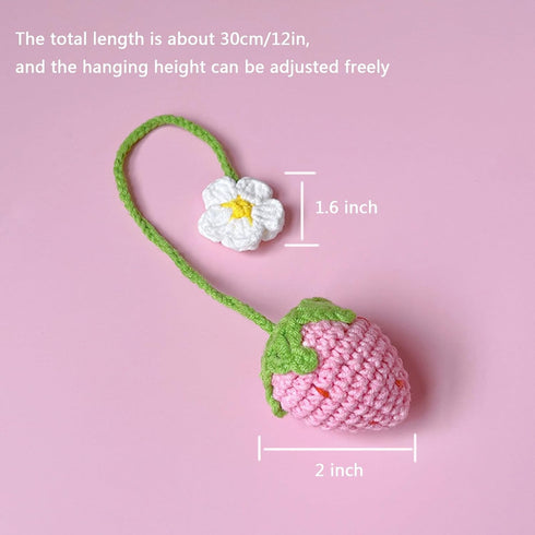 Car Mirror Hanging Accessories,2 Pcs Crochet Strawberry Car Accessories Cute Rearview Mirror Accessories Hanging Car Accessories Car Ornament...
