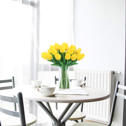 BOMAROLAN Artificial Tulip Fake Holland Mini Tulip Real Touch Flowers 24 Pcs for Wedding Decor DIY Home Party (Yellow)...
