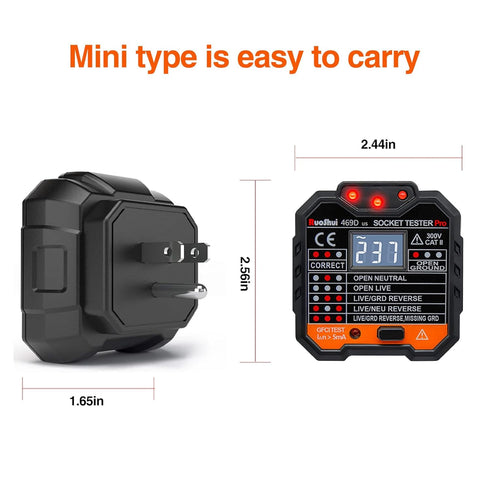 Outlet Tester Electrical GFCI Receptacle Detector with LCD Display, 50-250V Power Socket Tester, Circuit Polarity Voltage Detector, Plug Tester Br...