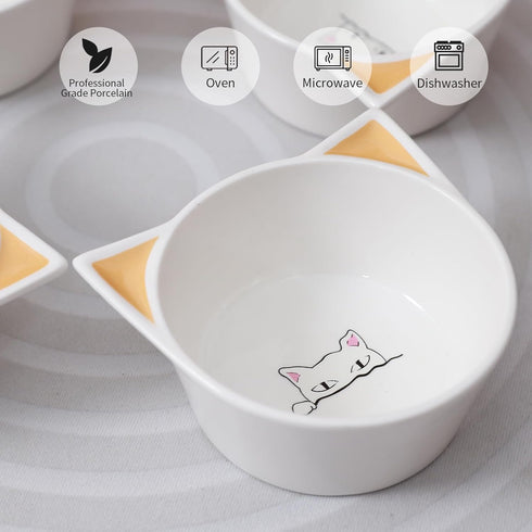 TAMAYKIM Ceramic Kitten Dish, Food and Water Raised Bowls Set for Cats, Porcelain Elevated Stress Free Feeding Pet Dish, 4 Pack, White...