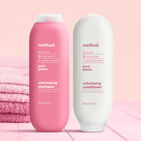 Method Volumizing Shampoo, Pure Peace with Rose, Peony, and Pink Sea Salt Scent Notes, Paraben and Sulfate Free, 14 oz (Pack of 1)...