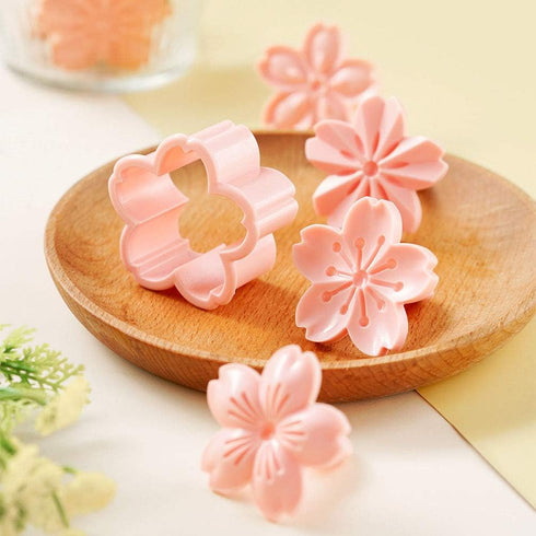 Pastry/Cookie/Fondant Stamper, 2-Inch Press Cookies Mold with 4 Stamps Pink Cherry Blossom Shape Flower Hand Pressure Pastry Tool Fondant Cutters ...