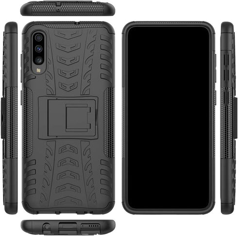 Phone Case for Samsung Galaxy A70 with Tempered Glass Screen Protector Cover and Stand Hard Rugged Hybrid Heavy Duty Protective Cell Accessories G...