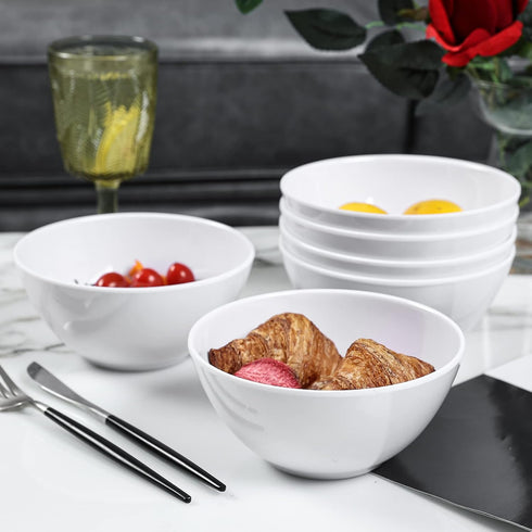Melamine Cereal Bowls - 28oz White Melamine Bowls,6Pcs Soup Bowls Set for Kitchen,Unbreakable,Dishwasher Safe...