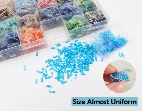 INSPIRELLE 2 * 6mm Tube Beads Kit Glass Bugle Seed Beads Small Craft Beads for DIY Bracelet Necklaces Crafting Jewelry Making (216 Gram, Approx 70...