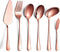 6-Piece Copper Serving Flatware Silverware Set,Stainless Steel Serving Utensil Set,Include Cake Server, Slotted Serving Spoon, Serving Spoon, Cold...