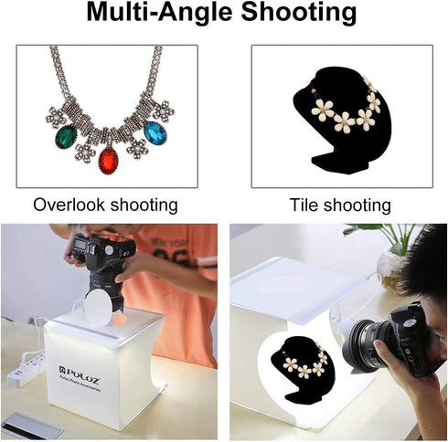 Mini Studio Light Box PULUZ 7.87in/20cm Foldable Photography Lighting Shooting Tent Kit with 40 LED Beads,6 Colors Backdrops for Small Size Items...