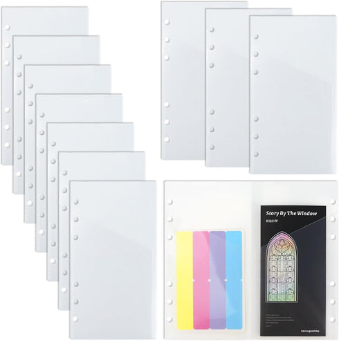 10pcs A6 Clear Binder Cash Envelopes, A6 Insert with 2 Pockets for Budgeting Money,Binder Pockets Index Envelopes for 6 Ring Budgeting Binder Inse...
