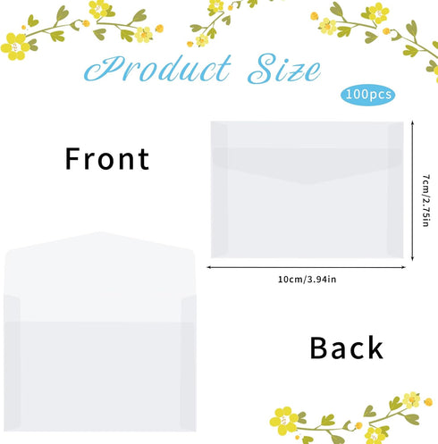 100 Pcs Glassine Envelopes, 7x10cm / 3.9 x 2.7 Inches Clear Envelopes for Seeds Coin Collecting Lottery Ticket Stamp Card, White Translucent Paper...