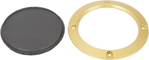 X AUTOHAUX 2pcs 4" Car Metal Audio Speaker Cover Black Glossy Mesh Subwoofer Grill Horn Guard Decorative Circle Grille Protector Gold Tone...