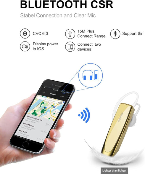 New bee Bluetooth Earpiece V5.0 Wireless Handsfree Headset with Microphone 24 Hrs Driving Headset 60 Days Standby Time for iPhone Android Samsung ...
