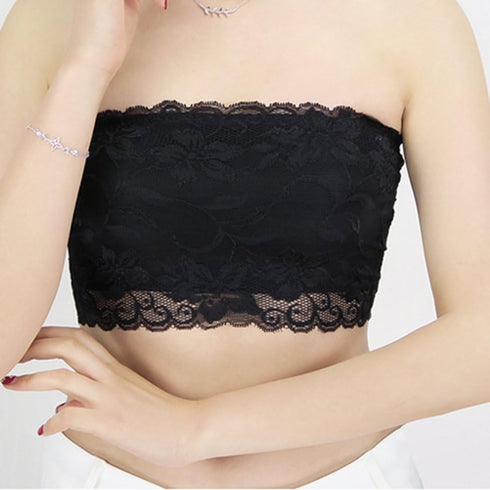 LUOEM 3pcs Women's Floral Lace Tube Top Stretchy Strapless Non-Padded Bandeau, Black, White, Skin, X-Large...