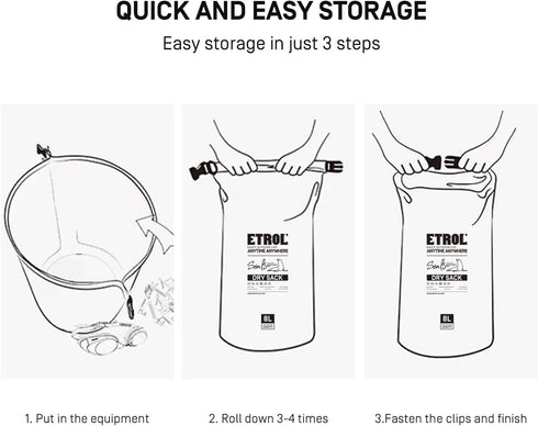 2Pcs Waterproof Dry Bag - 2L/8L,Multifunction Ultralight Roll Top Backpack Sack, Lightweight Outdoor Storage Bags Keeps Gear Dry for Camping Trave...