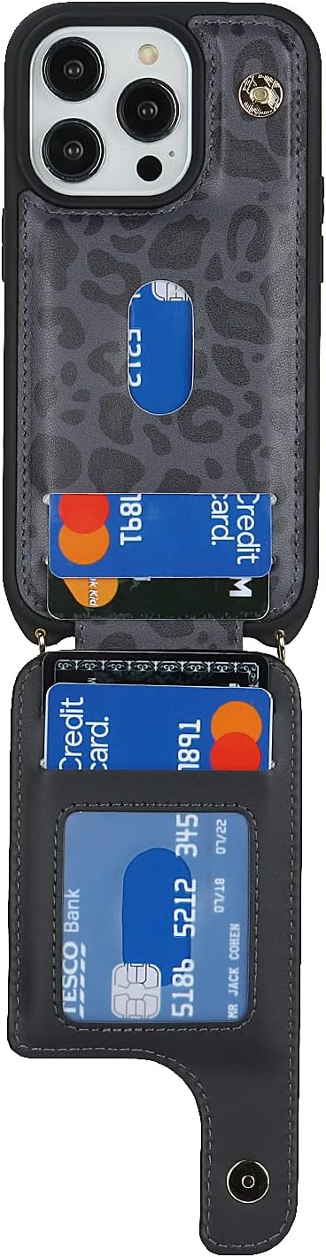 for iPhone 14 Pro Case with Card Holder for Women,iPhone 14 Pro Wallet Case with Strap,Crossbody Lanyard,Ring Stand,Snap Clasp,Cute Phone Cases(6....